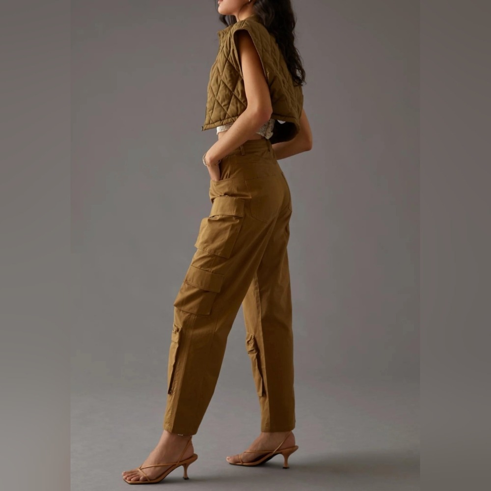 Molly King X Bayse Wide Leg Cargo Pants Khaki Utility Pocket Zipper Detail Cropp - Picture 5 of 14